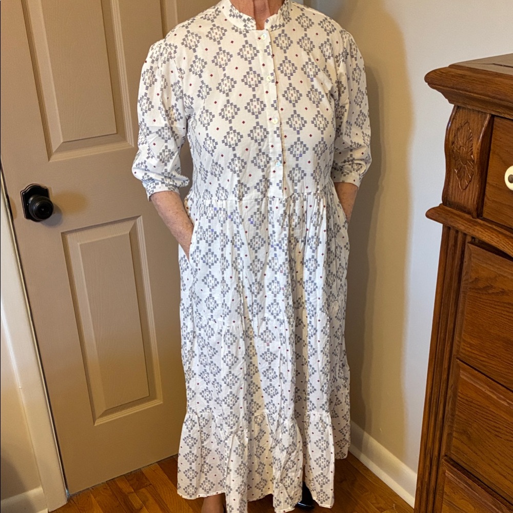 White Printed Cotton Midi Dress